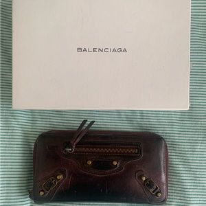 Balenciaga Continental Zip Wallet in Deep Purple with Gold Hardware